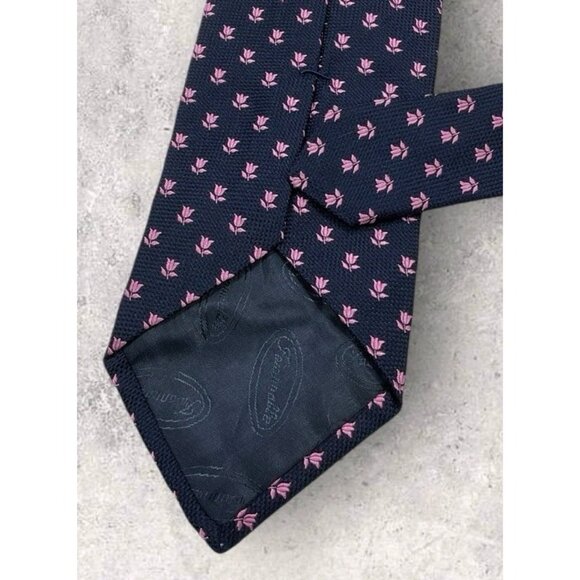 FAÇONNABLE Silk Tie FRANCE Navy Purple Floral W:3.6" EUC - Picture 5 of 6